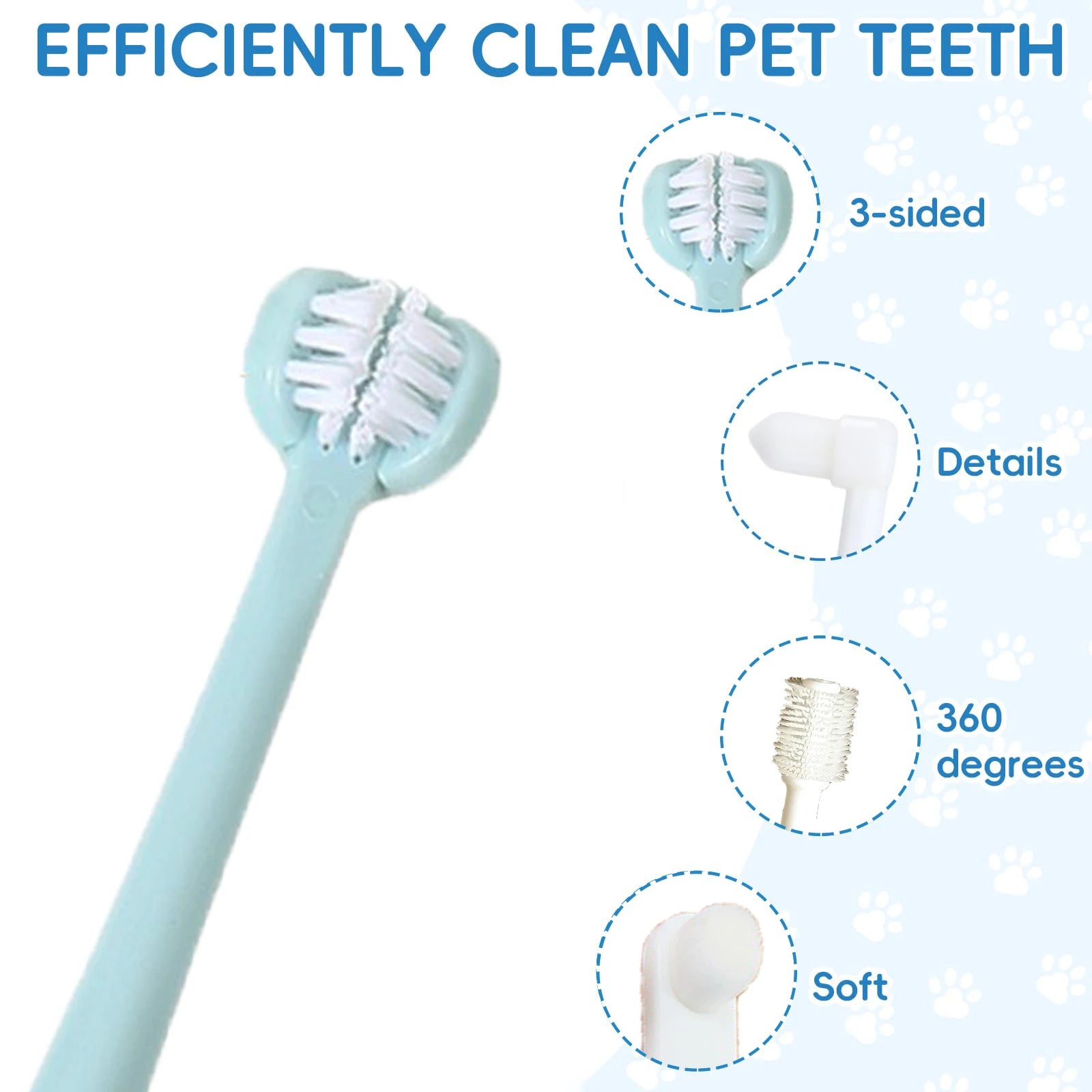 Dog & Cat Toothbrush Kit Triple Head and 360 Degree Pet Tooth Brushes Multi-Angle Dental Cleaning Brushes with 2 Storage Box for