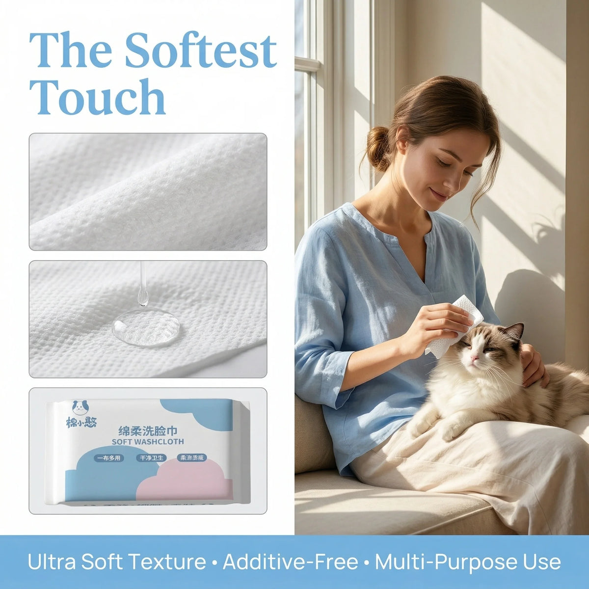 30PCS Ultra Soft Thick Disposable Pet Wipes Gentle Dog Cat Face Eye Paw Daily Cleaning Tear Stain Removal Grooming Supplies