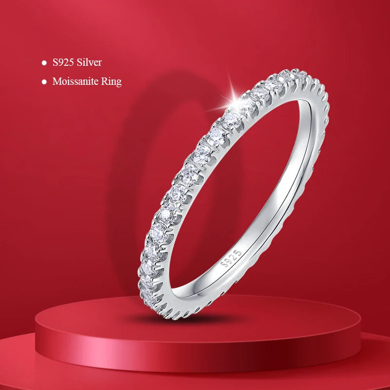 Pass Diamond Tester Pen Moissanite Ring Full Moissanites Around for Women S925 Silver Wedding Diamonds Band Stackable Ring
