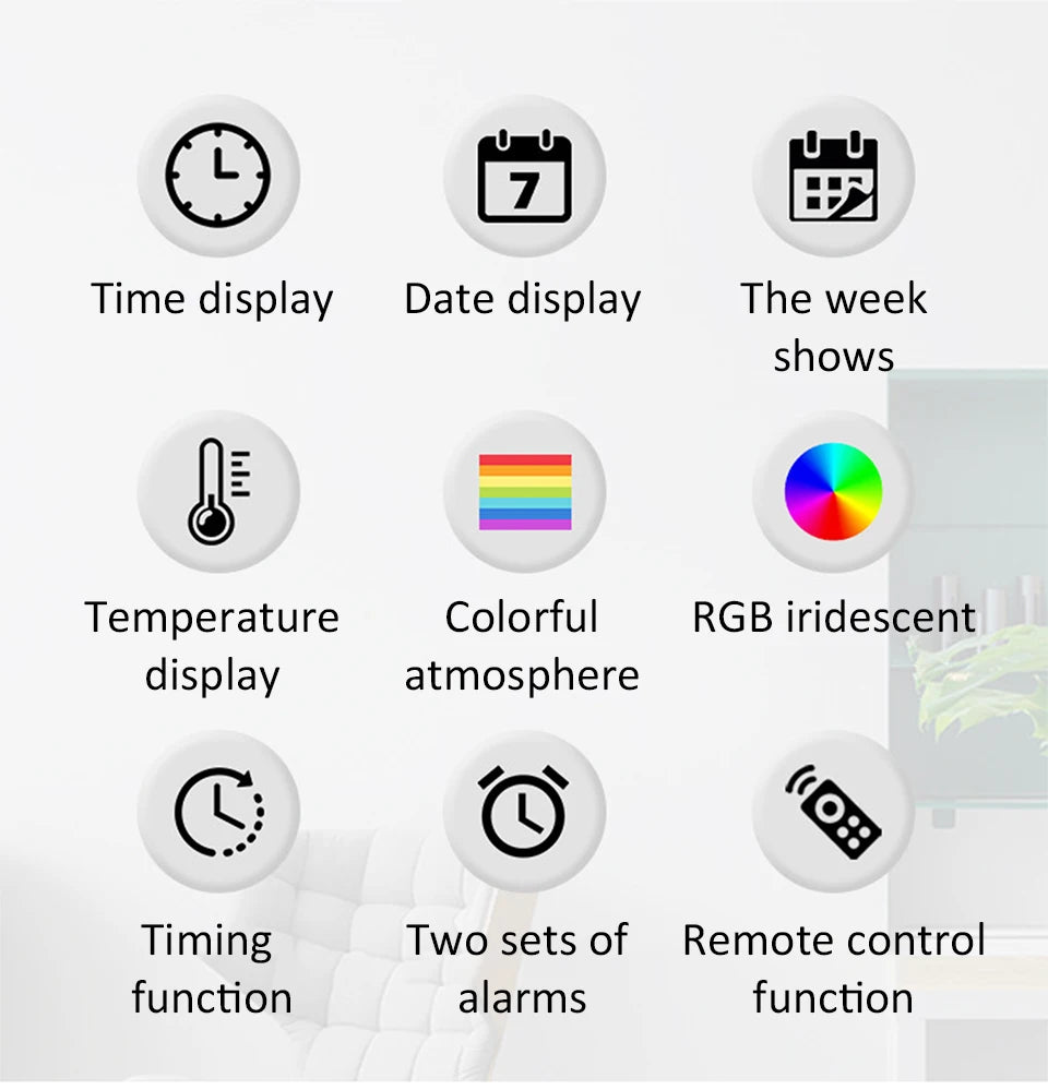 LED Luminous Digital Wall Clock With Remote Control Ambient Lights 14'' Creative RGB Alarm Clock  Date Temp Display  Home Decor