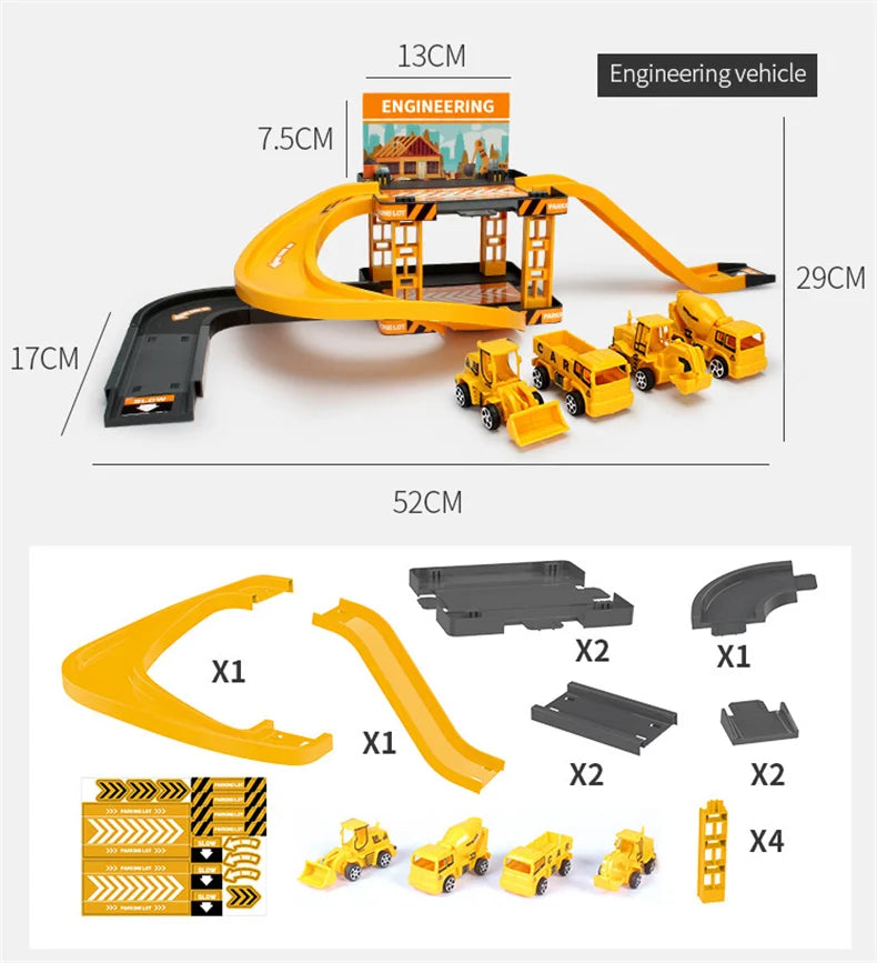 Track Parking Lot Toys Multi-Storey Rail Car Parking Building Fire Police Engineering Vehicle Car Children's Toys