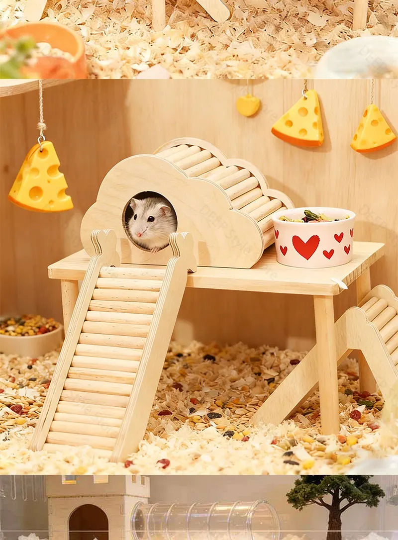 Unpainted Wooden Guinea Pig Hideout Climb House - Hamster Cage Decor Play Tunnel Small Animal Chew Toy Pet Habitat Accessories