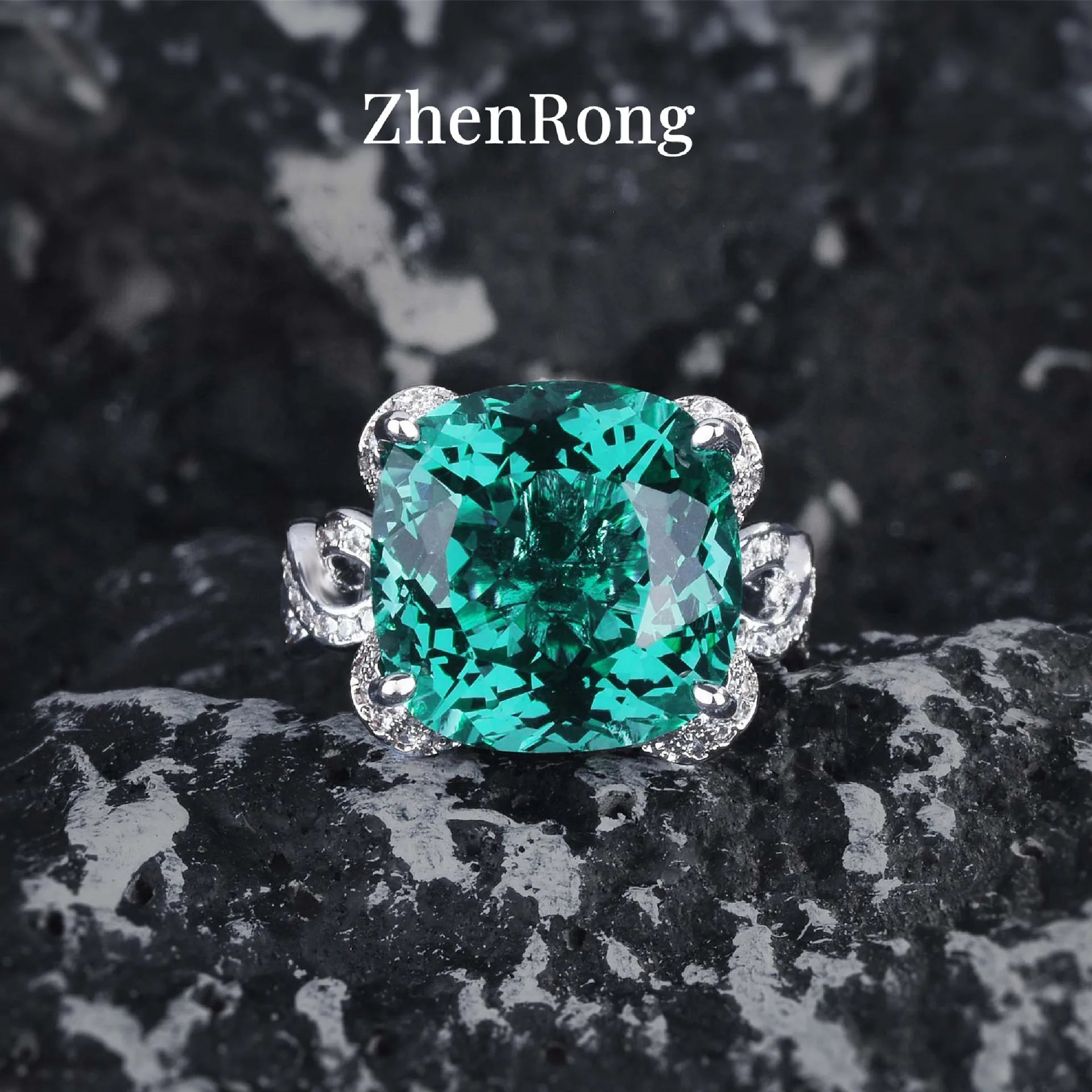 New Women Luxury Simple Bridal Wedding Jewelry Sets 15 Carat Artificial Blue Green Moissanite Pendant Necklaces Earrings Rings
