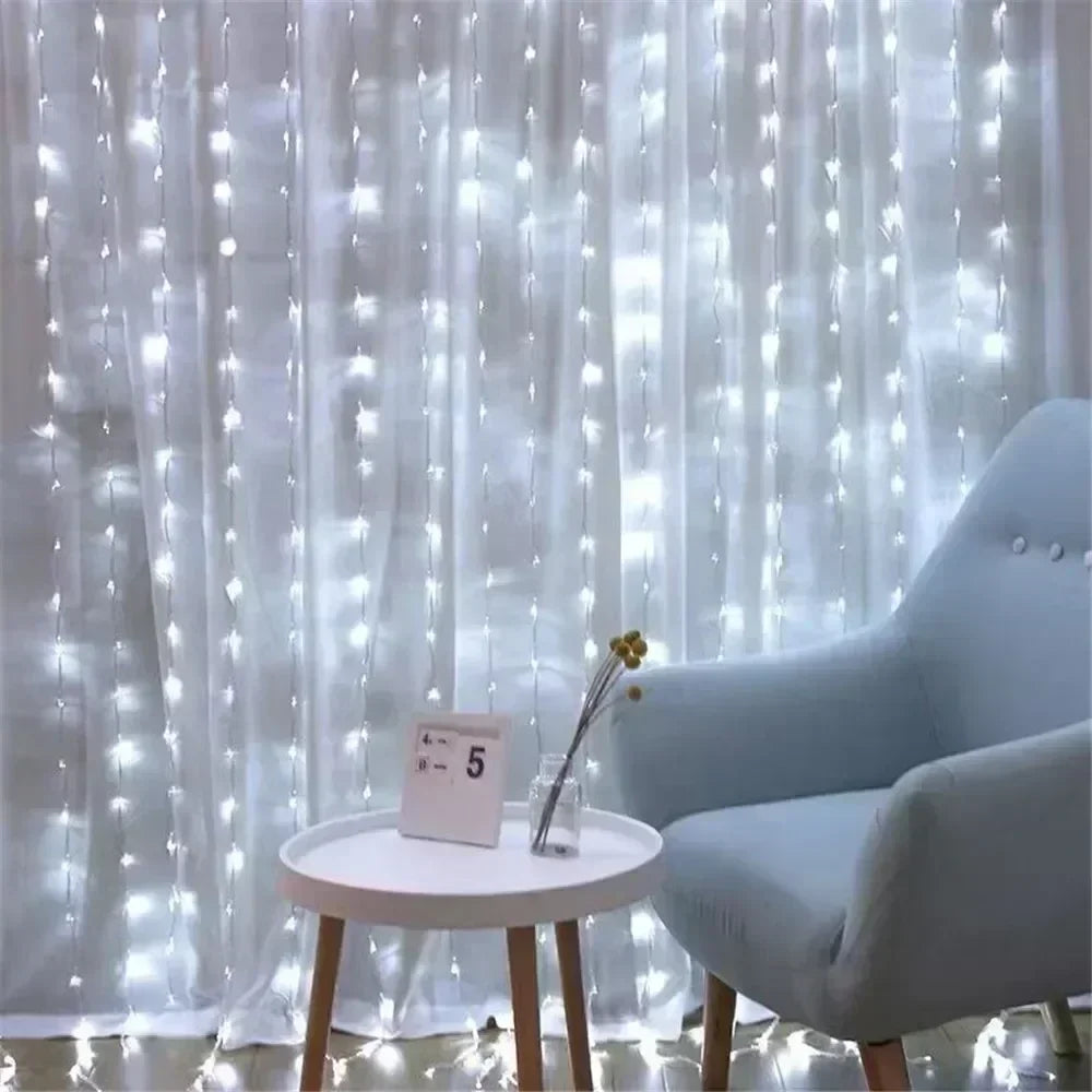 1pc 6x3/3x3/3x2/3x1m USB LED Curtain String Lights Bedroom Christmas Garland Fairy Lamp Wedding Party Home Decoration Lighting