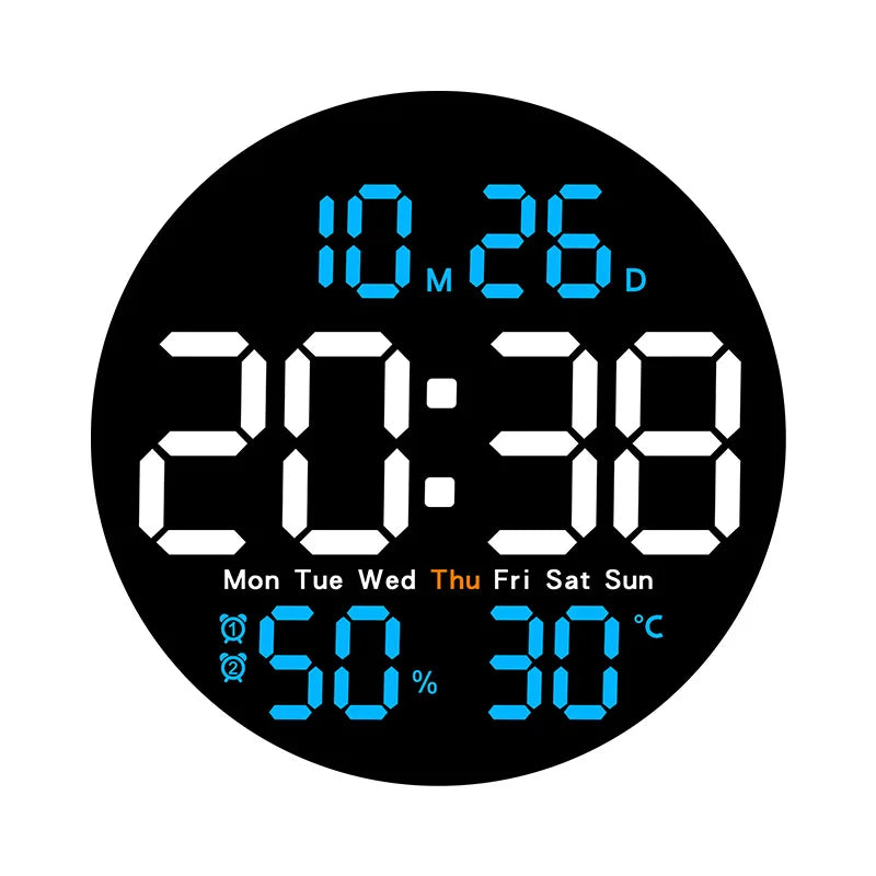 10 Inch Remote Control Digital Wall Clock Temperature Humidity Date Week Timing Countdown 2 Alarm Auto Dimmer LED Alarm Clock