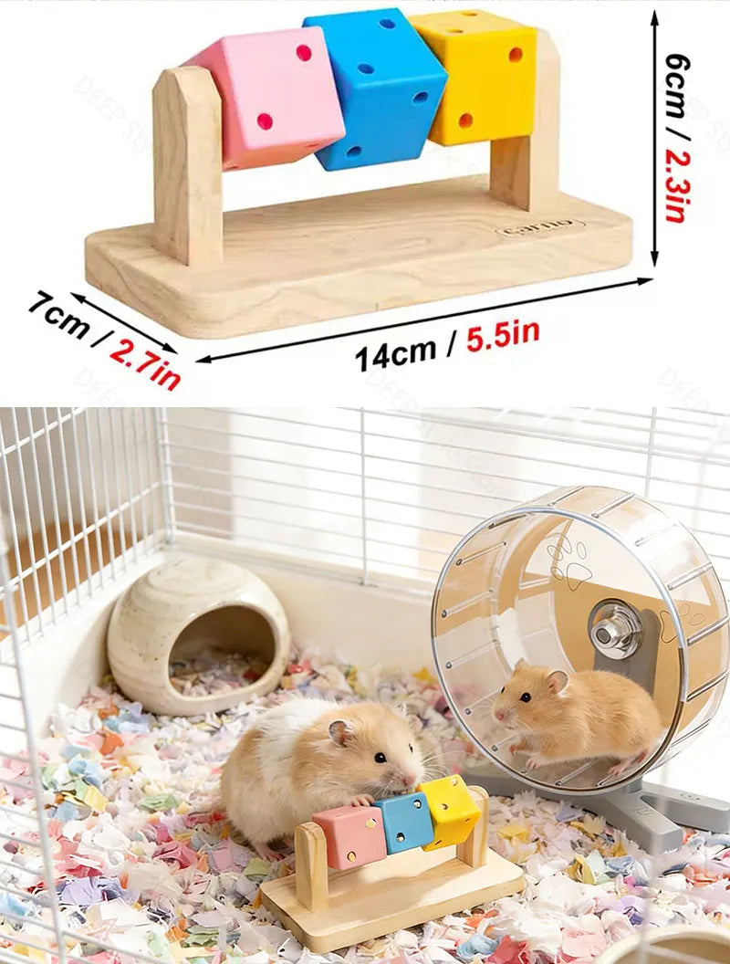 Wooden Hamster Fun Cube Chew Toy Colorful Natural Wood Teeth Grinding Toy Hideout Plaything for Syrian Hamster