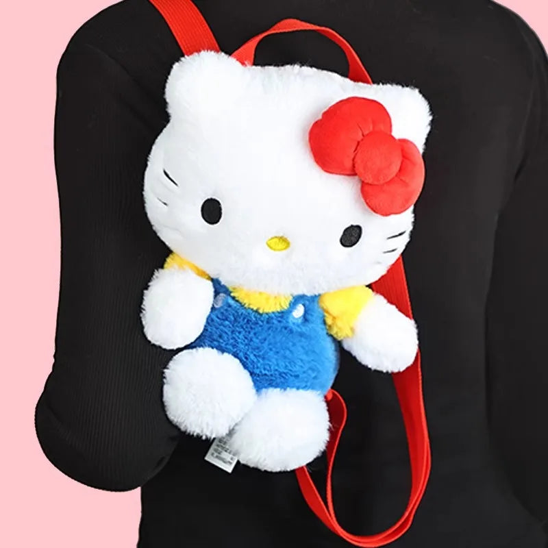 Genuine Anime Sanrio Hello Kitty Stuffed Toy Female Kawaii KT Cat Shoulders Backpack Women Kid Schoolbag Doll Girl Birthday Gift