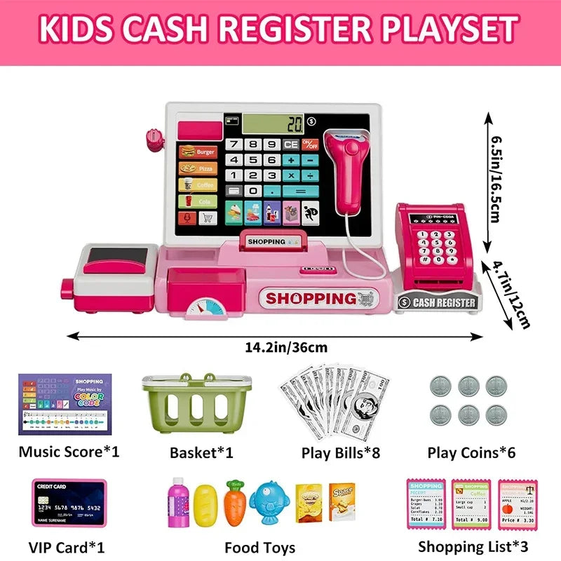Shopping Cash Register Playset with Real Calculator, Pretend Play Store, Learning Toy, Christmas/Halloween/New Year Gift