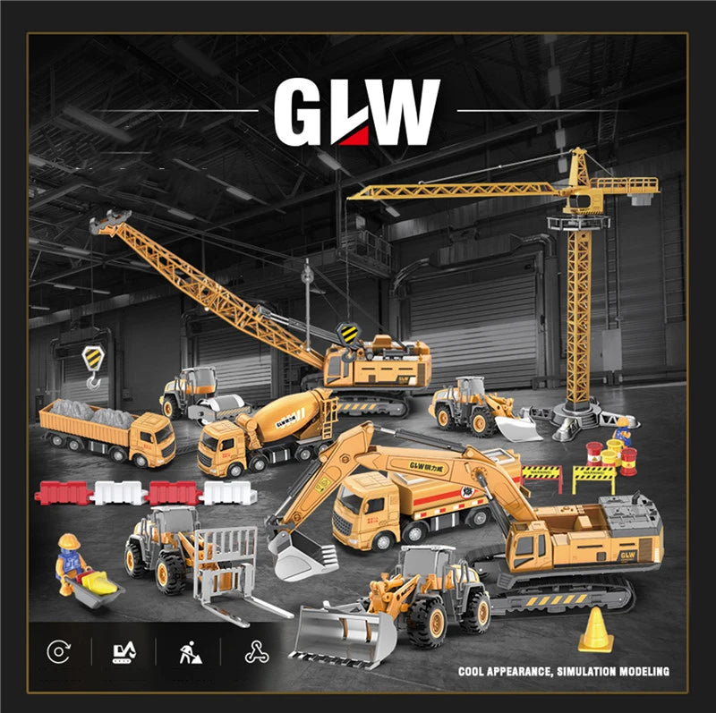 Engineering Diecast Crane Bulldozer Excavator Vehicle Construction Alloy+Plastic Tractor Inertial Model Toys for Children Boys