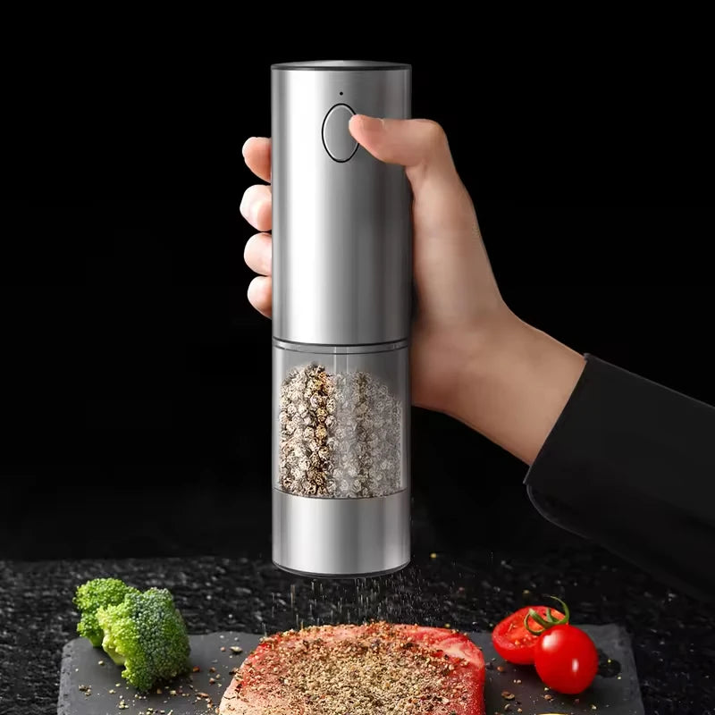 USB Rechargeable Automatic Pepper Grinder Salt And Pepper Mill Adjustable Coarseness Spice Grinder with LED Light for Kitchen
