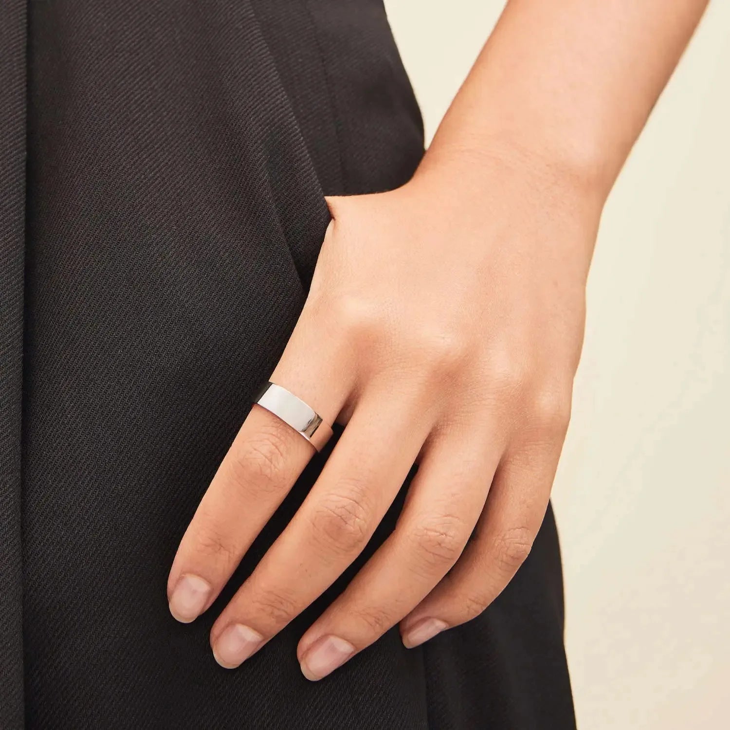 Fansilver S925 Sterling Silver Rings for Women Men 18K White Gold Plated Stackable Statement Thin Plain Thumb Ring Wedding Bands