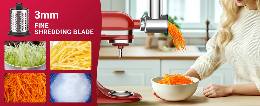 GVODE Stainless Steel Slicer Shredder Attachment for KitchenAid Stand Mixers Salad Maker Grinding Powder with 4 Blades