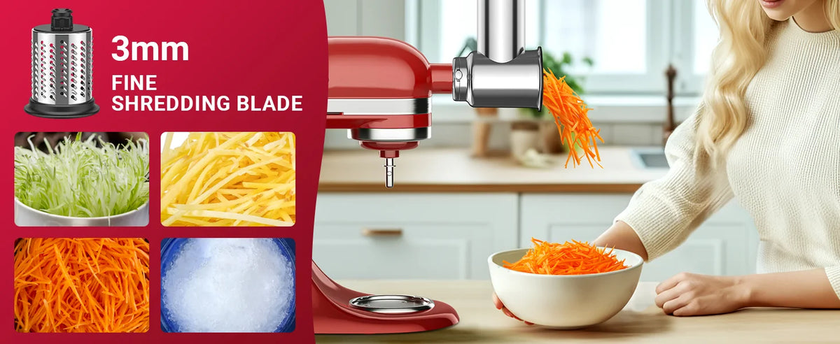 GVODE Stainless Steel Slicer Shredder Attachment for KitchenAid Stand Mixers Salad Maker Grinding Powder with 4 Blades