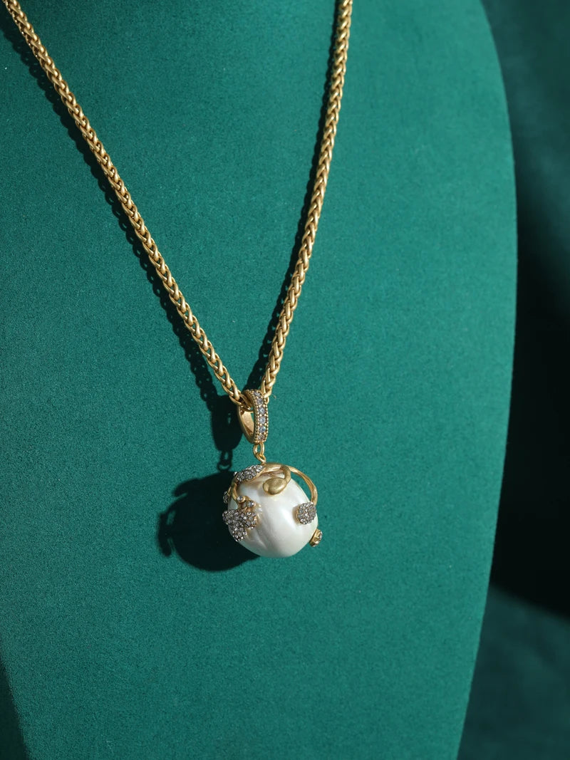 Baroque Abs Pearls Necklace Jewelry Pendant Light Bulb Big Ball Rhinestones Gold Color Wedding Luxury Designer For Women 2025