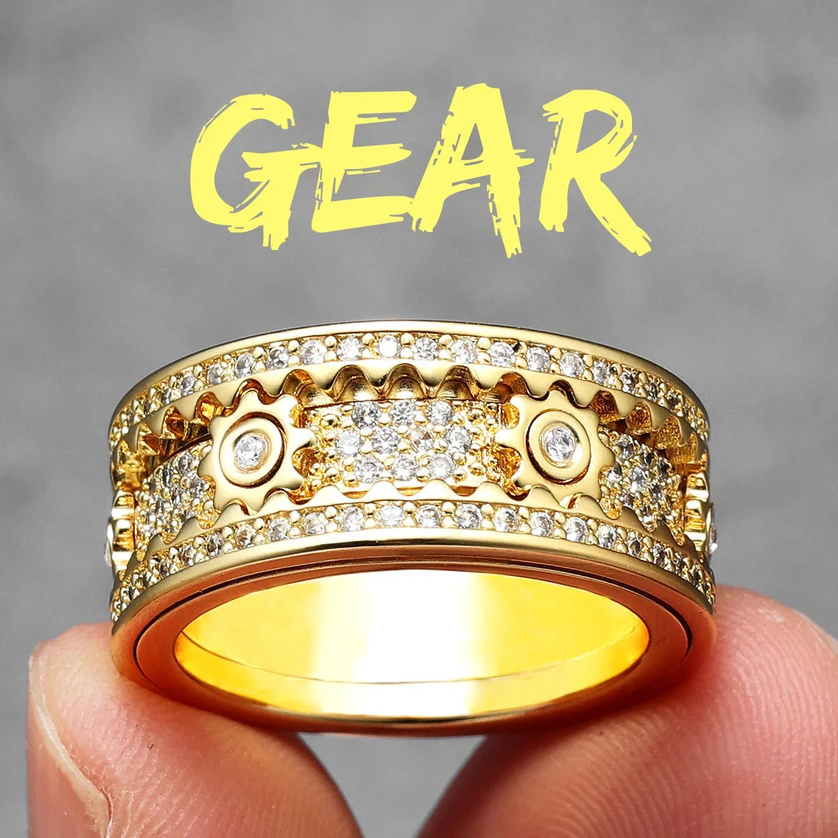 Fidget Spinner Gemstone Gear Men Rings Stainless Steel Women Jewelry Punk New in Rock Hip Hop Fashion Accessories Gift Wholesale
