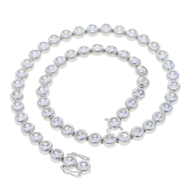 New Arrived Top Quality Fashion Women Female Jewelry Set Bezel 5A CZ Round Beaded Tennis Chain Bracelet Necklace
