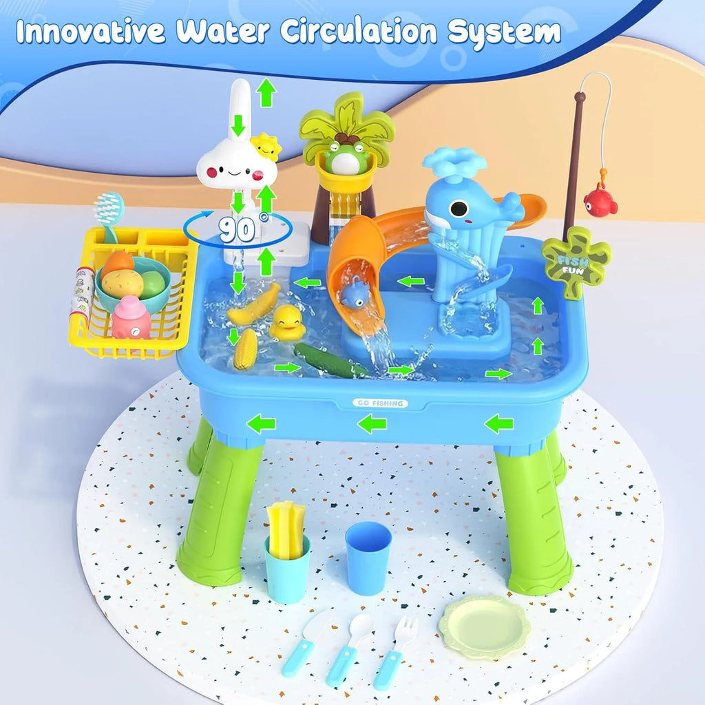 2026 Upgraded Toddler Water Table Kitchen Play Sink Toy Electric Pump Running Water Sensory Fishing Game Summer Outdoor Toys