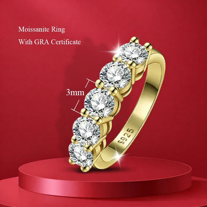 Pass Diamond Tester Pen Moissanite Ring Full Moissanites Around for Women S925 Silver Wedding Diamonds Band Stackable Ring