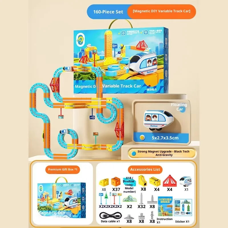 Huagen Magnetic High Speed Train Diy Transformable Suspension Track Car Anti Gravity Electric Vehicle Model Educational Toy Set