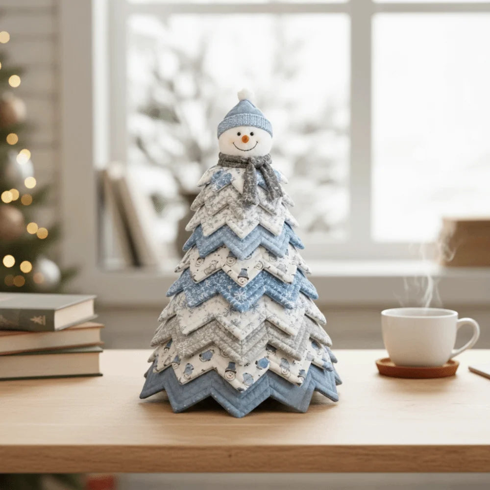Vintage Quilted American-style Christmas Tree Kit 3D Layered Fabric Patchwork Christmas Tree Kit Santa Claus Snowman