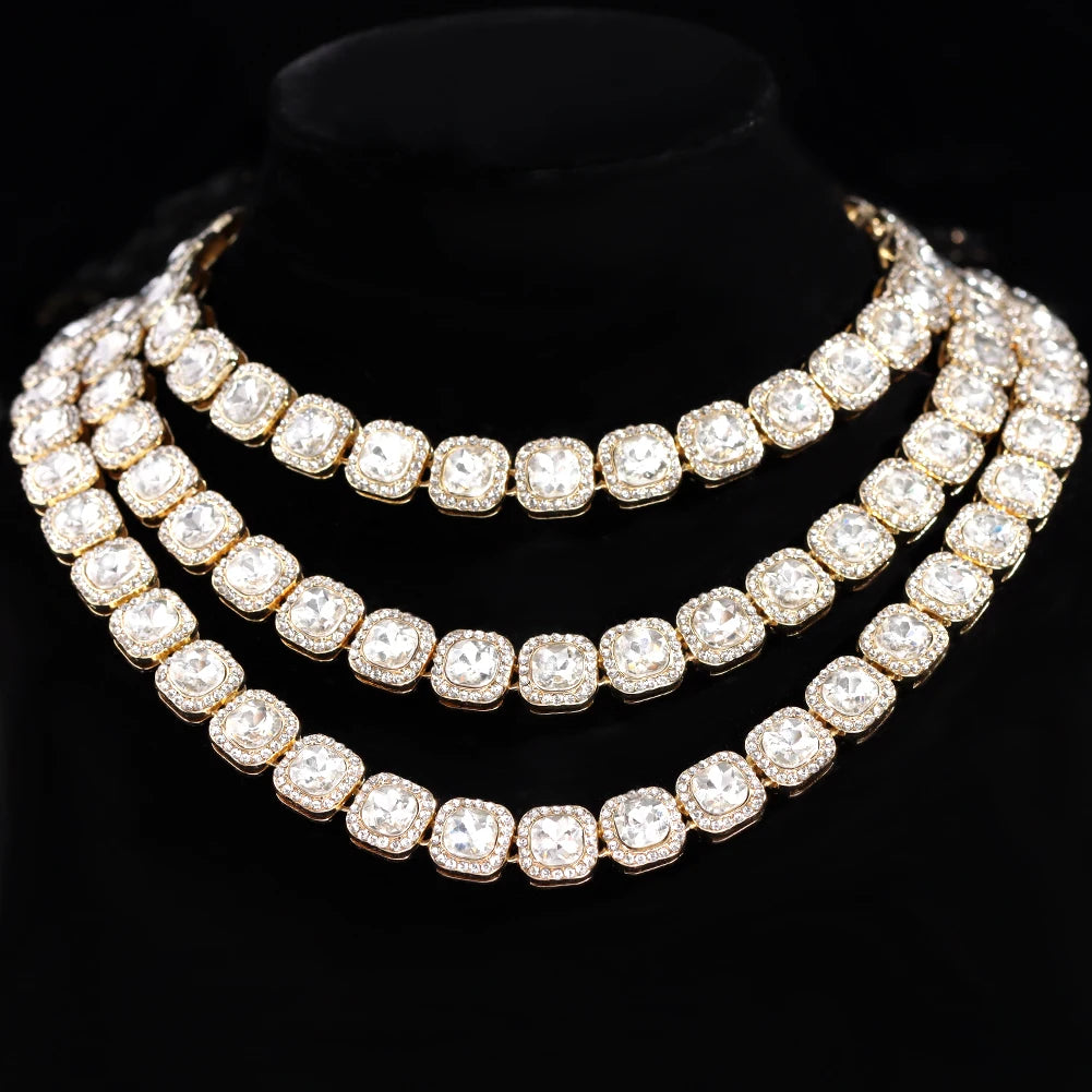 13/14/20MM HipHop Iced Out Chain Cuban Link Chain Necklace For Men Gold Silver Color Rhinestone Pave Men's Birthday Jewelry Gift