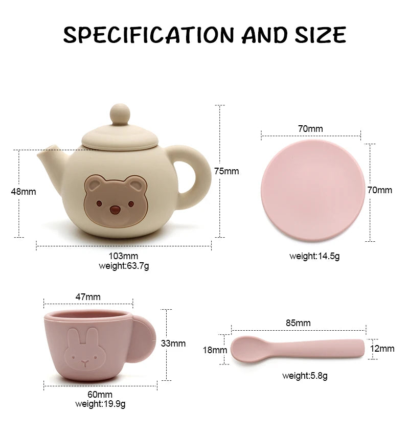 Food Grade Silicone Tea Play Set Toy Pretend Play Food Learning Role Play Game Early Educational Toys for Toddlers Kids Gifts