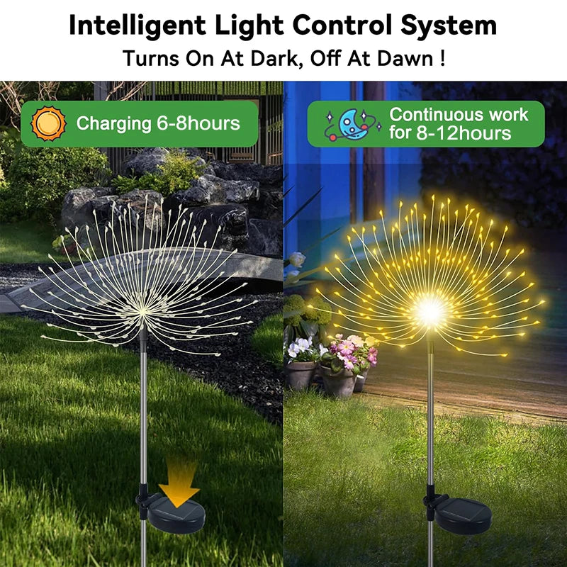 Outdoor 200LED Fairy Lights Solar Power Waterproof Firework Lawn Lamp Decor for Patio Pathway Garden Yard