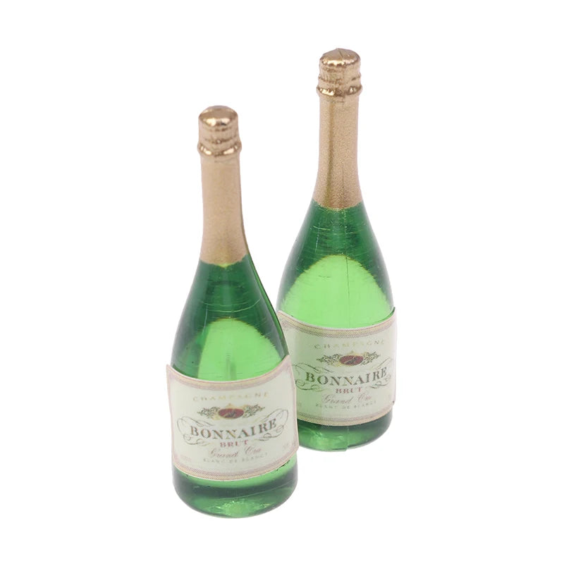 New 2Pcs Dollhouse Miniature Vitreous Champagne Bottles Glass Liquor Bottles Mini Wine Drink For Barbies Blyth Dolls Kitchen Toy