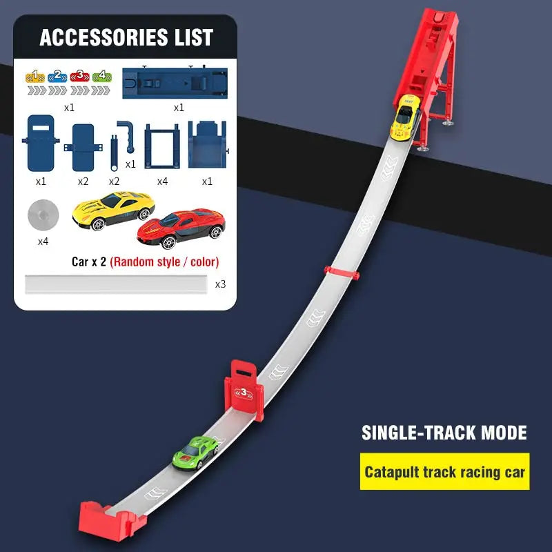 1/2/4 Tracks Mini Car Eject Toy for Boys Portable Rail Race Track Toy 4 Race Diecast Car Carrier Vehicles Set for Kids Boys Gift