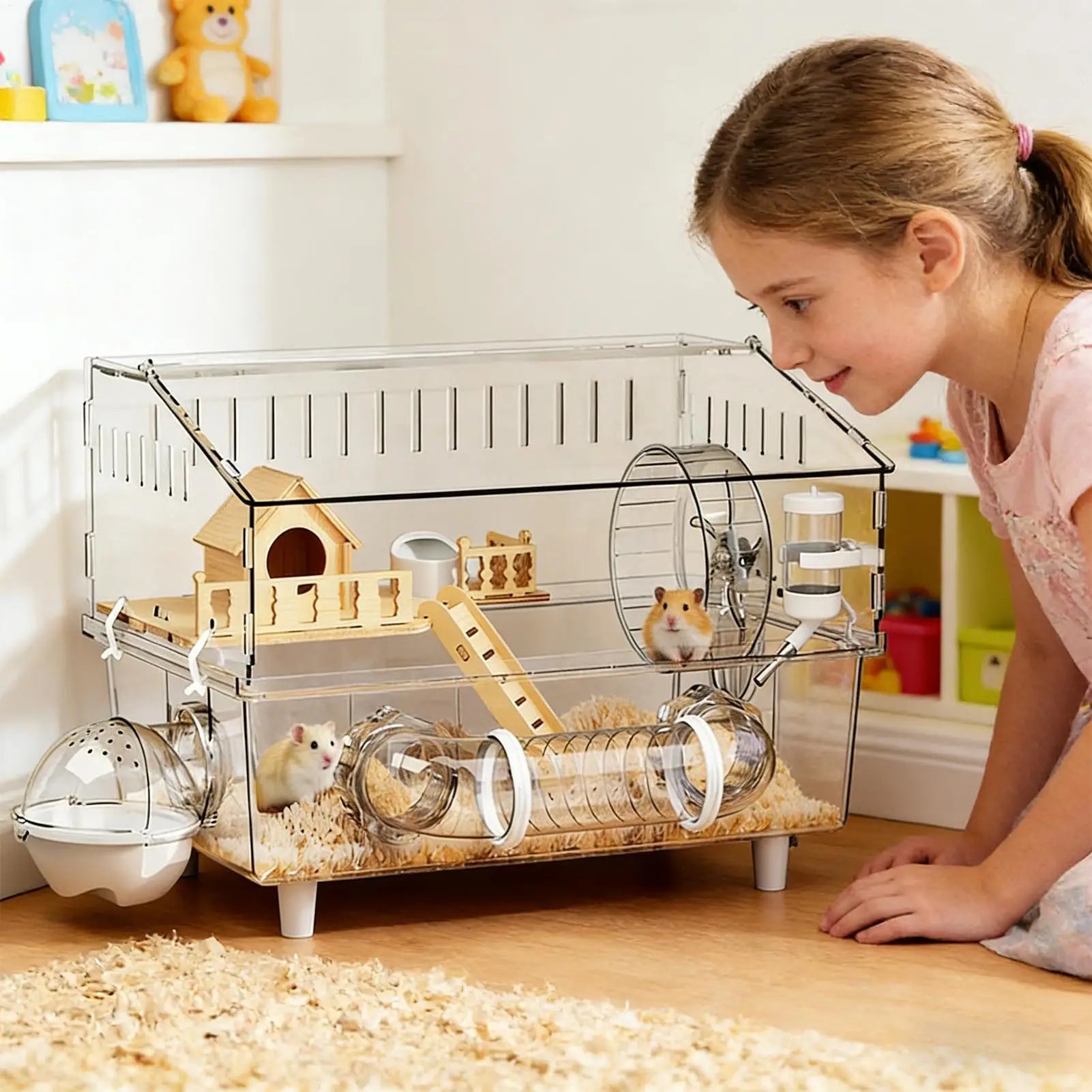 Large Hamster Cage 360 Degree Viewing Clear acrylic Hamster cage Detachable Crate for Gerbils Mice Small Pet Habitat Supplies