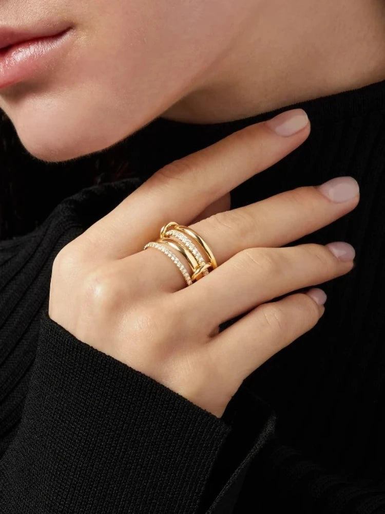 925 Sterling Silver Simple Fashion Multi-Layer Round Zircon Ring For Women Anniversary Daily Wear High Quality Fine Jewelry