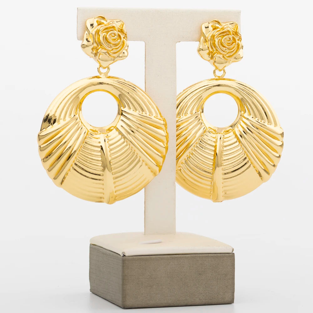 African Gold Plated Jewelry Set for Women Hoop Earrings and Pendant Set Italian Weddings Bangle Ring Jewellery Set Wholesale