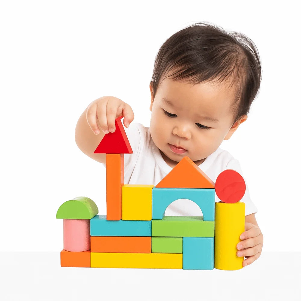 40PCS/SET Colorful Wooden Building Blocks Learning Sensory with Storage Bag Early Educational Toys Wooden 3D Stacking Blocks