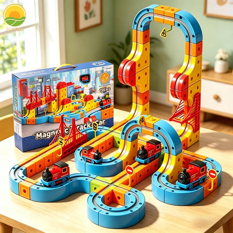 Children's Magnetic Car Track DIY Magic Railway Electric Train Toy Creative for 3 Year Boys Girls Kids Christmas Birthday Gifts