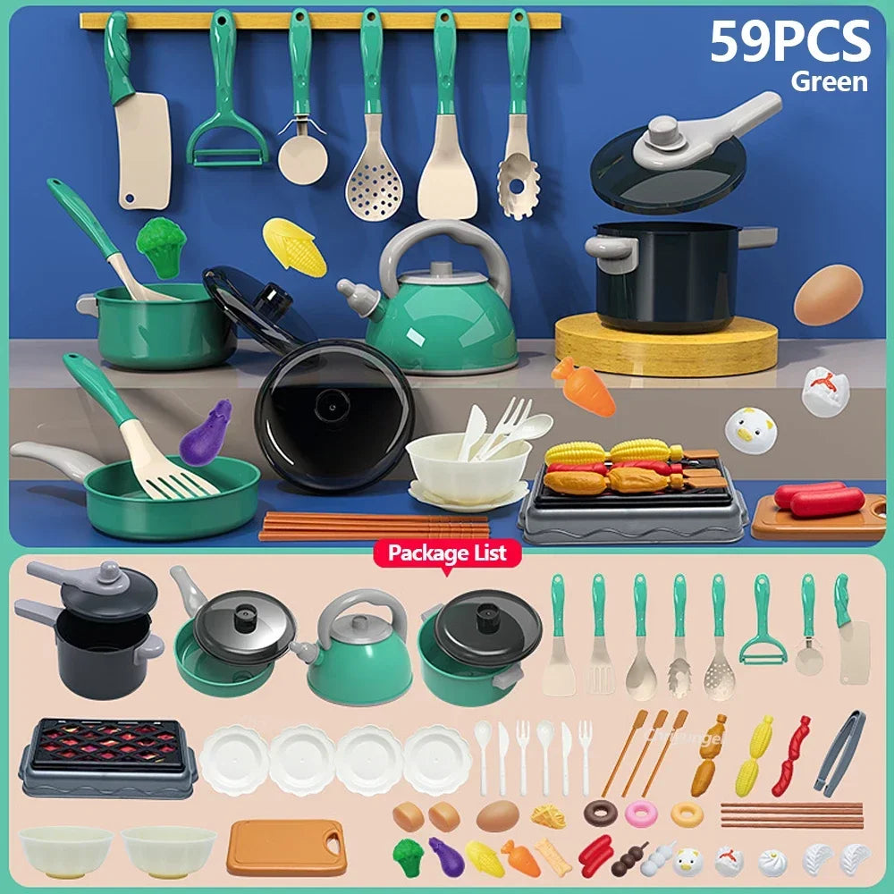 Kids Play Kitchen Toys Set Mini 92/69/59 PCS Pretend Cooking Food with Pots Pans Utensils for Toddlers Girls Boys Children Gift