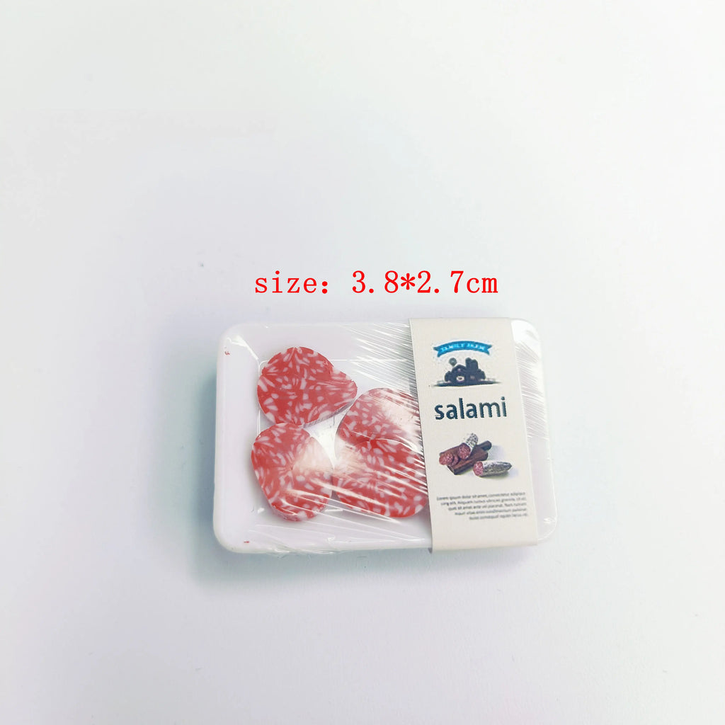 New 1BOX 1/12 Dollhouse Miniature Supermarket Food Simulation Beefsteak Salmon Bacon Chicken Beef Roll for Doll House Accessorie