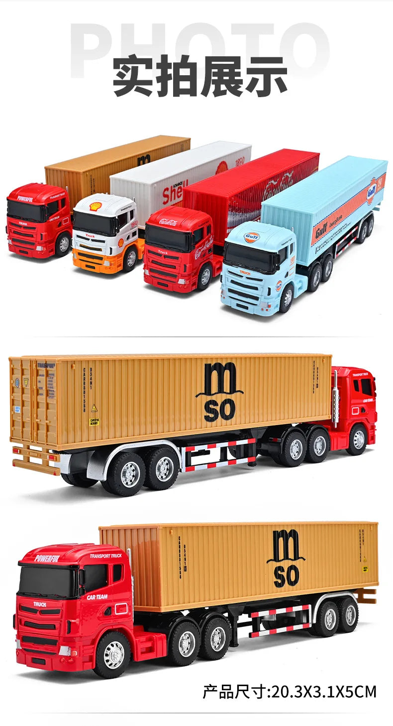 1:64 Small Trailer Container Truck Gulf Version Simulation Alloy Car Model Ornament Toy Collect Boys' Toys Gifts