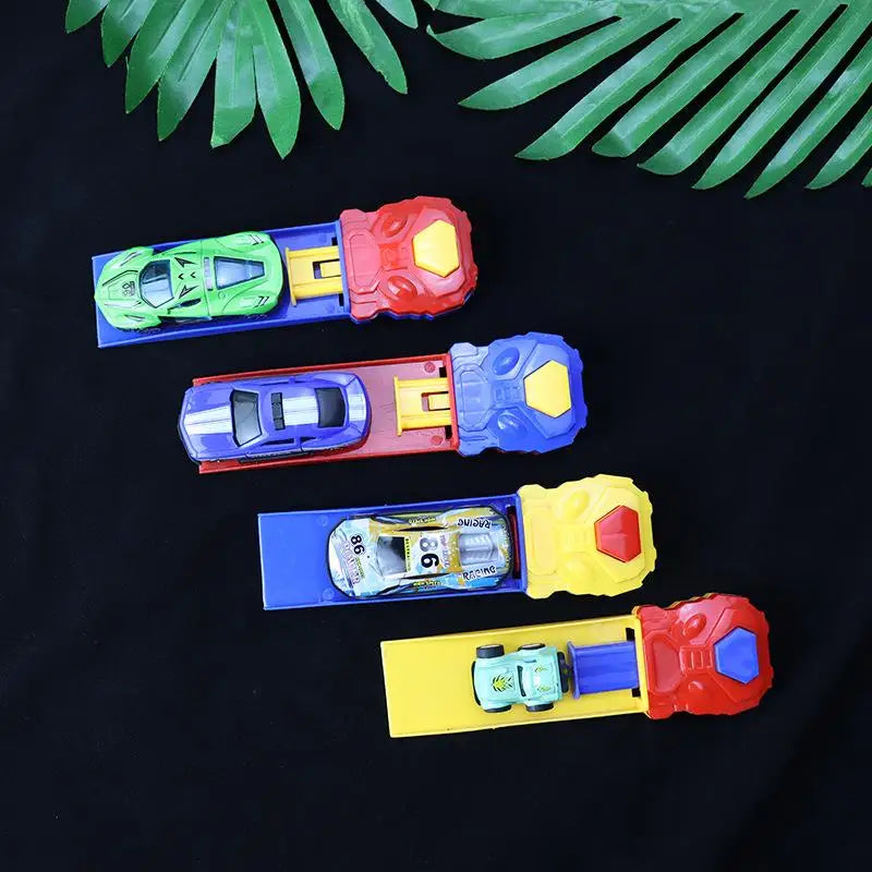 4Pcs Christmas Birthday Gift For Boys Kids Mini Plastic Track Launcher Competitive Racing Game Developing Fine Motor Skills