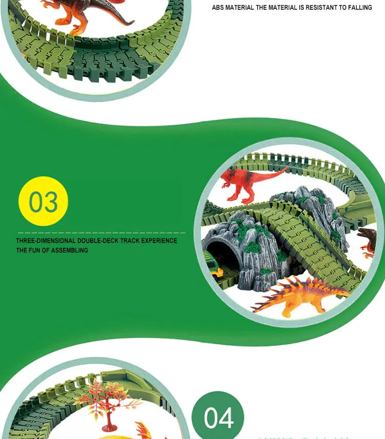Dinosaur Railway Car Kids Track Racing Track Toys Set Bend Flexible Race Track Flash Light Car Educational Toys for Kids Gifs