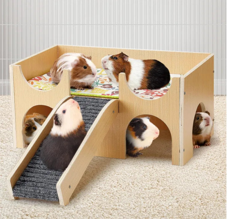Wooden Guinea Pig Hideout Small Pet House Natural Wood Shelter for Hamsters Rats Hedgehogs Cage Decoration