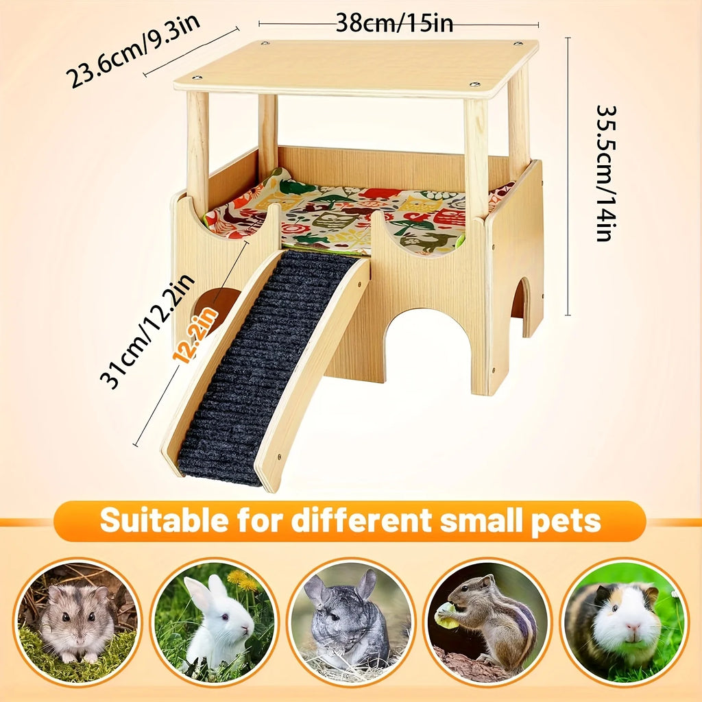 Wooden Guinea Pig Hideout Small Pet House Natural Wood Shelter for Hamsters Rats Hedgehogs Cage Decoration
