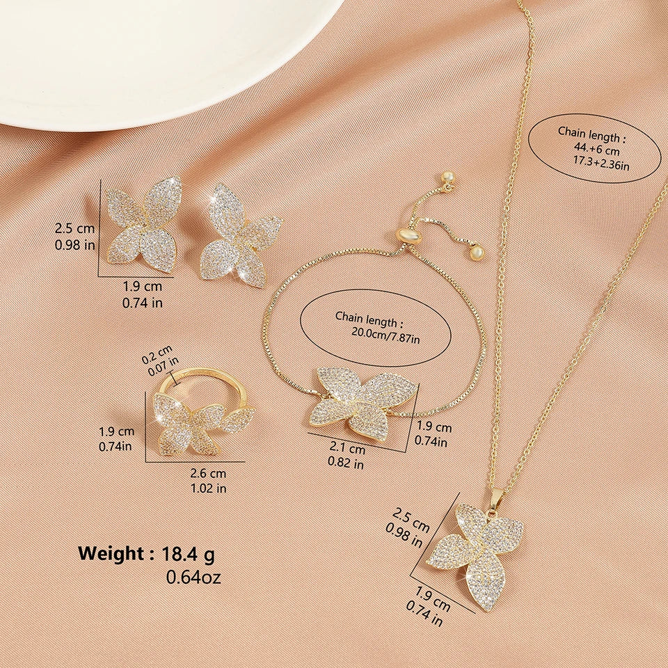 ZAKOL Luxury Micro Pave Setting Cubic Zirconia Leaf Earrings Ring Bracelet Necklace Gorgeous Dubai Jewelry Set For Dinner Party