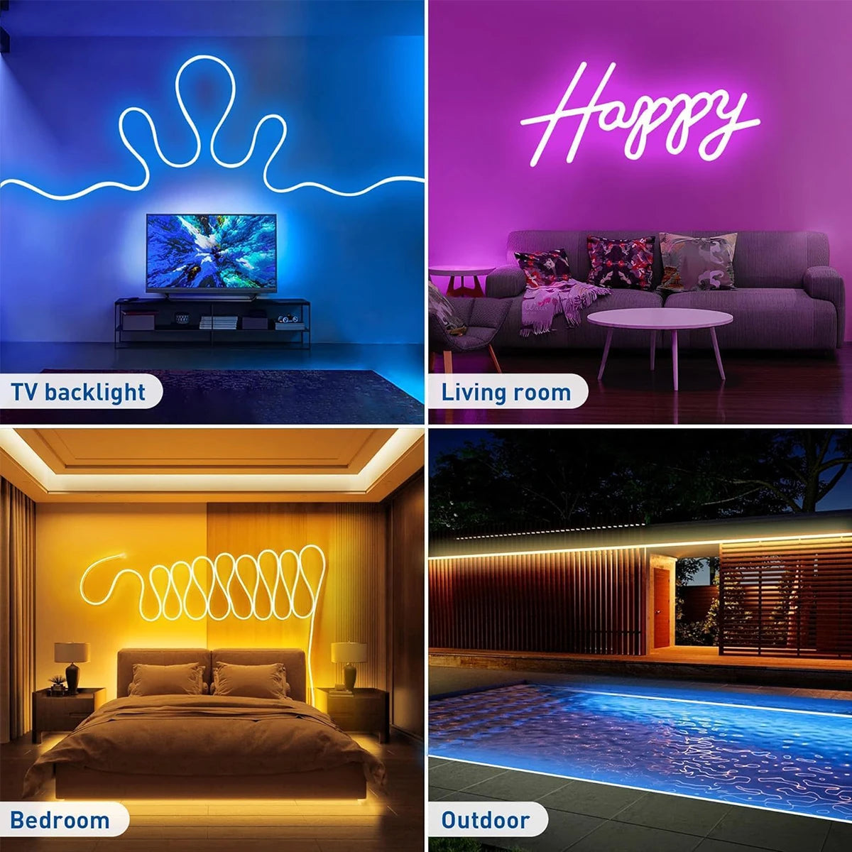 5v Smart RGB Neon Light Strip USB App/Remote Control Music Sync Waterproof Flexible Neon Strip for Bedroom Game Party Decoration