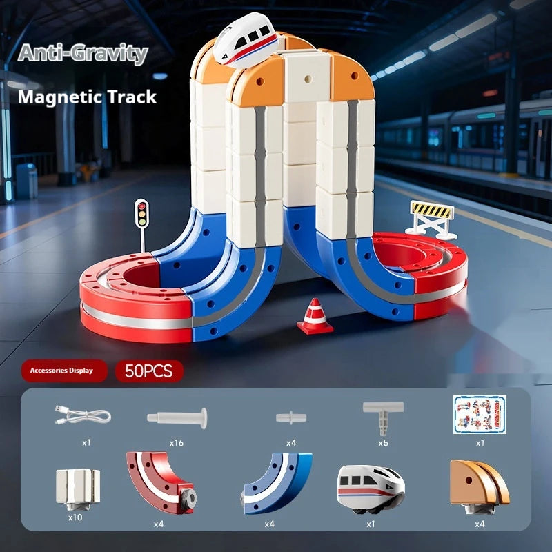 High-Speed Electric Train Set for Kids Magnetic Assembly DIY Educational Gravity-Defying Track Model Car Playset