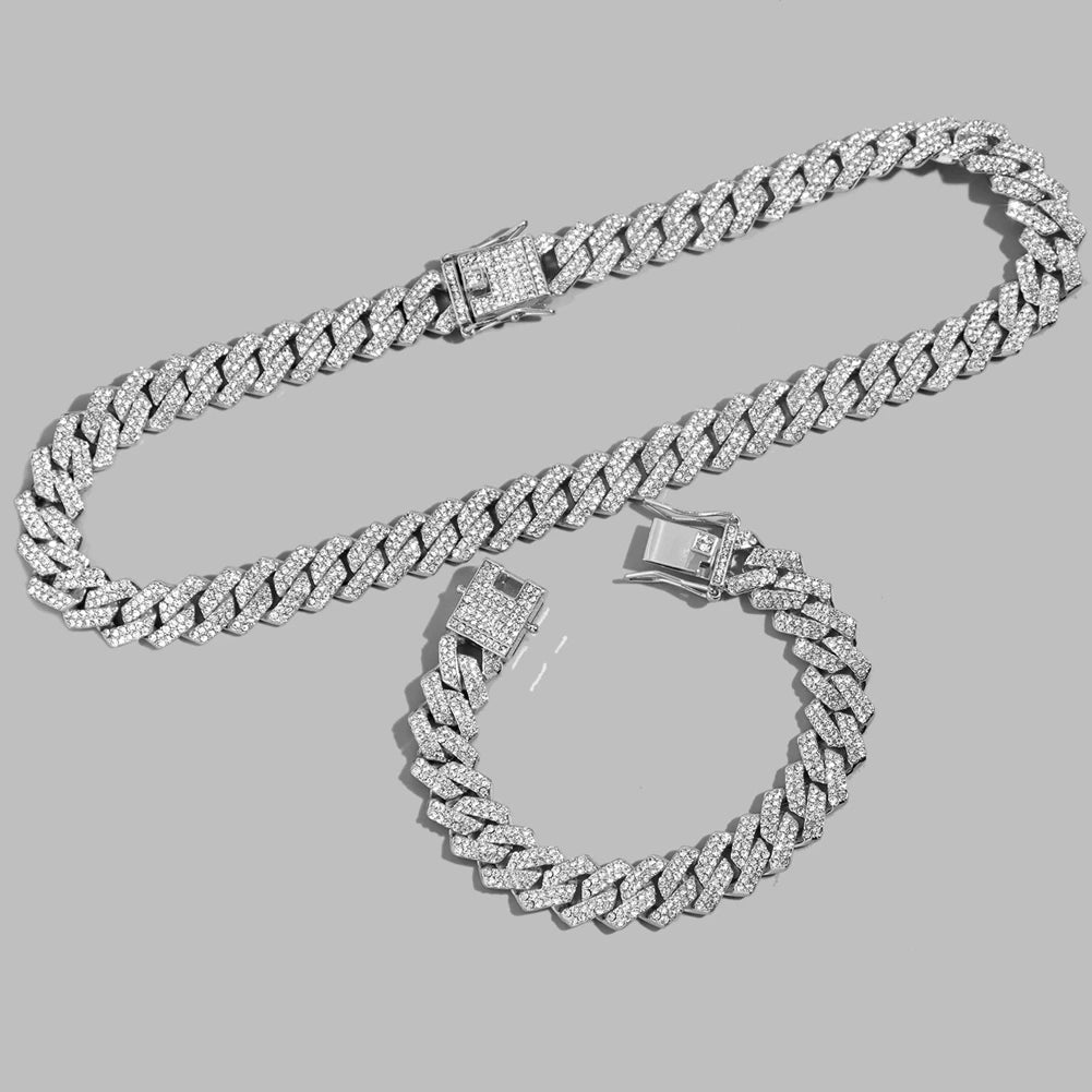 13/14/20MM HipHop Iced Out Chain Cuban Link Chain Necklace For Men Gold Silver Color Rhinestone Pave Men's Birthday Jewelry Gift