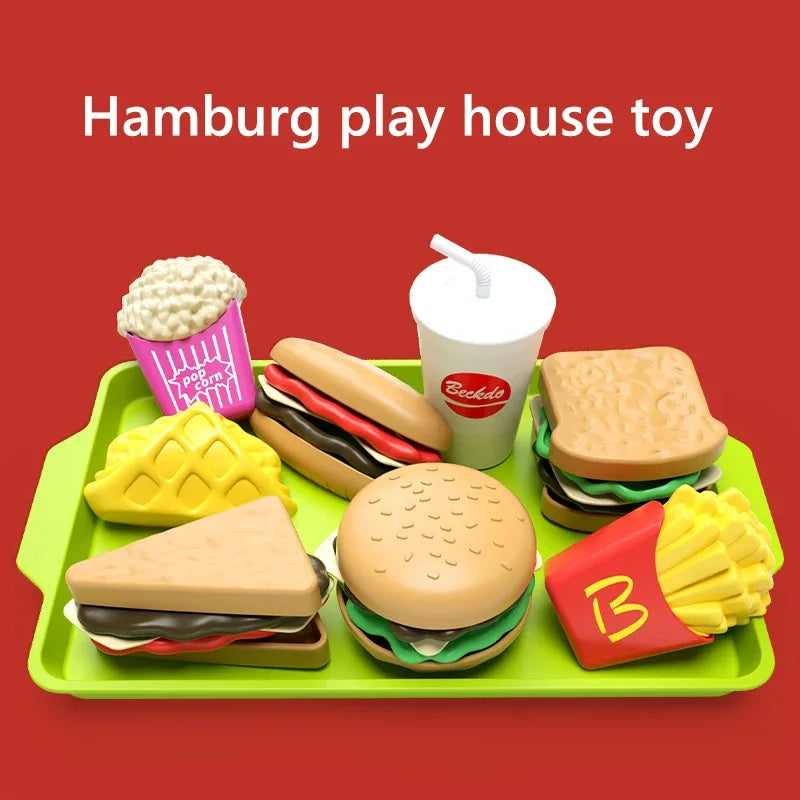 Kids Mini Kitchen Toy Detachable Snack Hamburger Cookie Miniature Accessories Plastic Pretend Toy Play House Food Sets Gift Boys