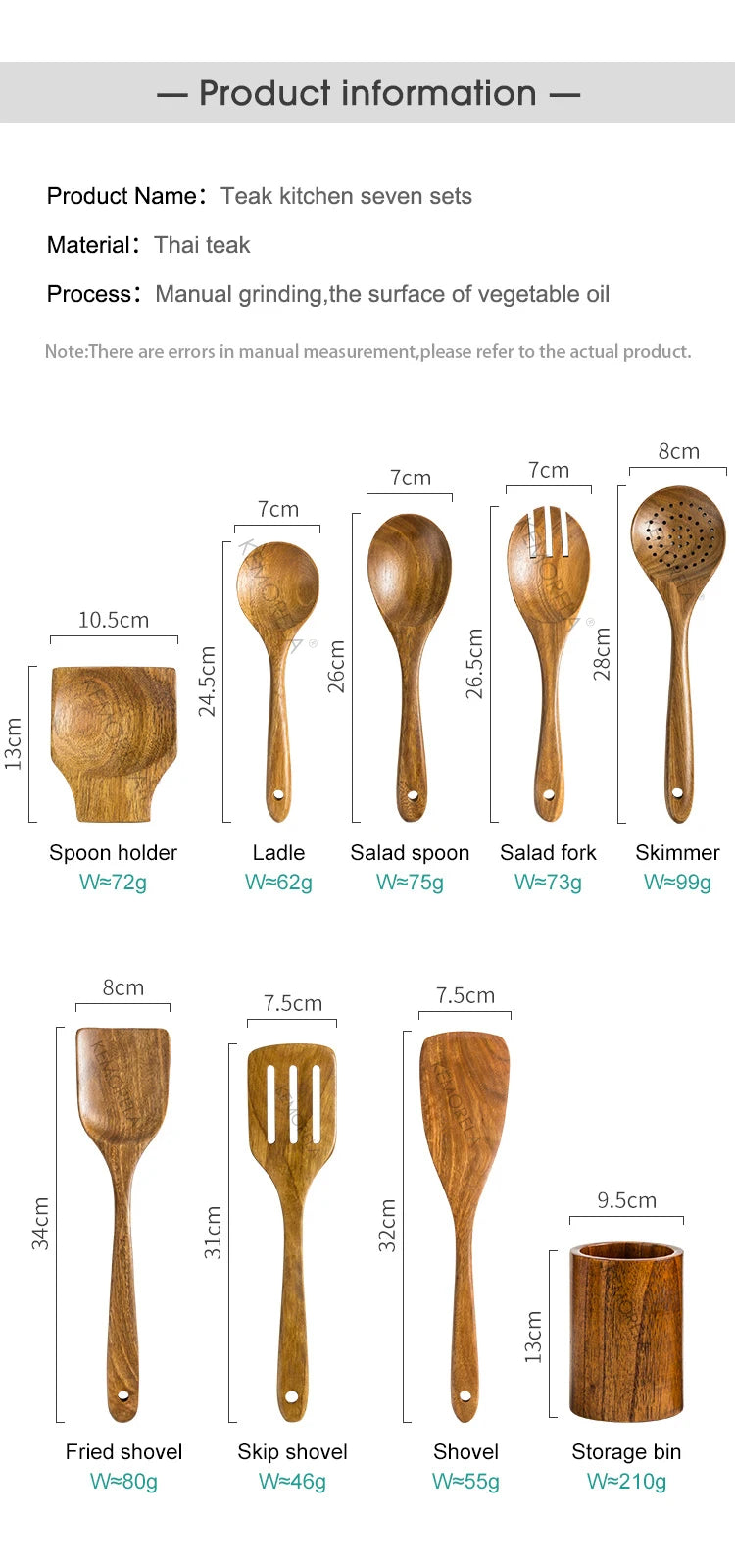 9PCS Wooden Spoons For Cooking, Wooden Utensils For Cooking With Utensils Holder, Teak Wooden Kitchen Utensils Set