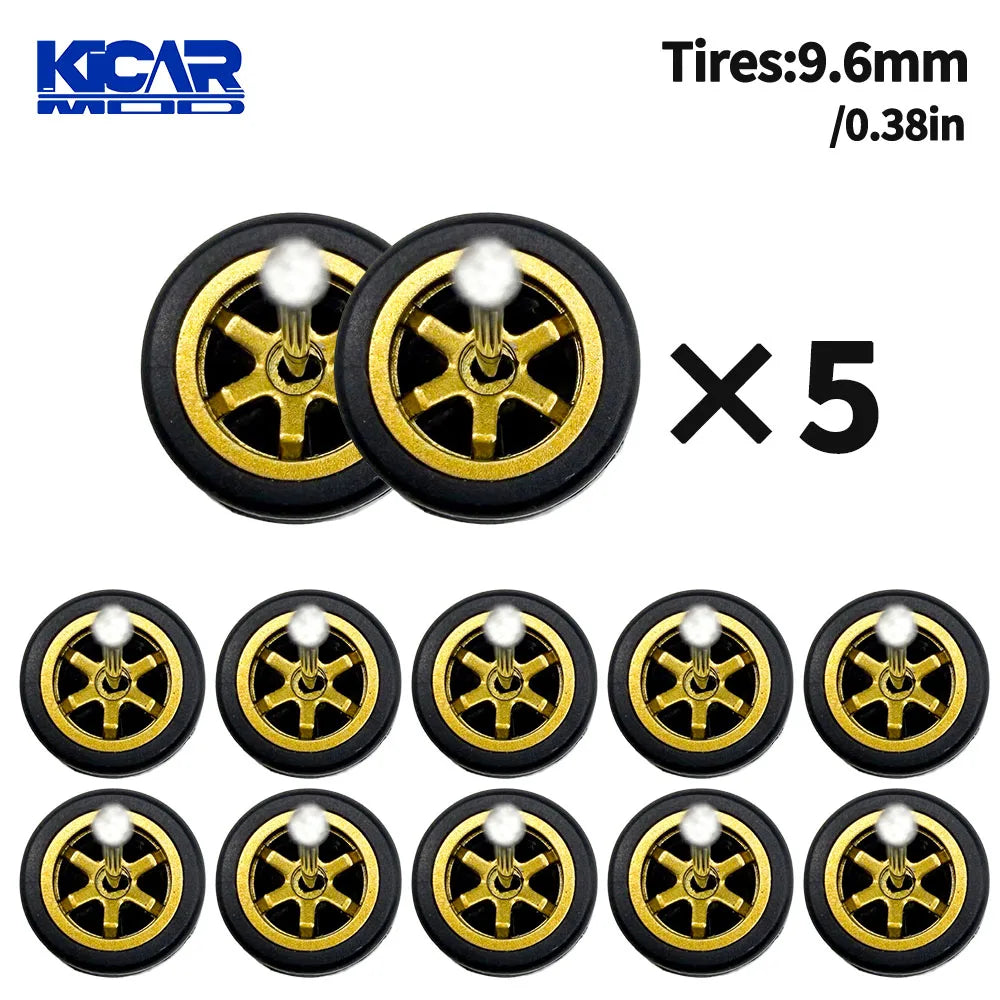 1/64 Model Q Car Wheels with Detachable Slicks Rubber Tires for Toy Model Diecast Cars Refiting Parts for MINIGT  (5 Cars)