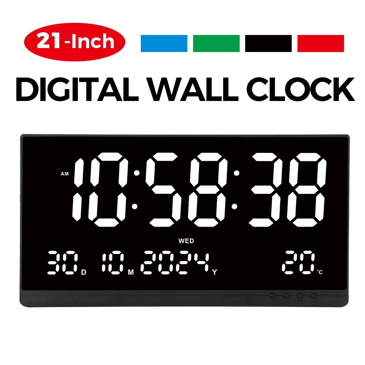 21'' Large Digital Wall Clock Date Calendar 12/24H Time/Date/Week/Temperature Display USB Powered Electronic LED Alarm Clock