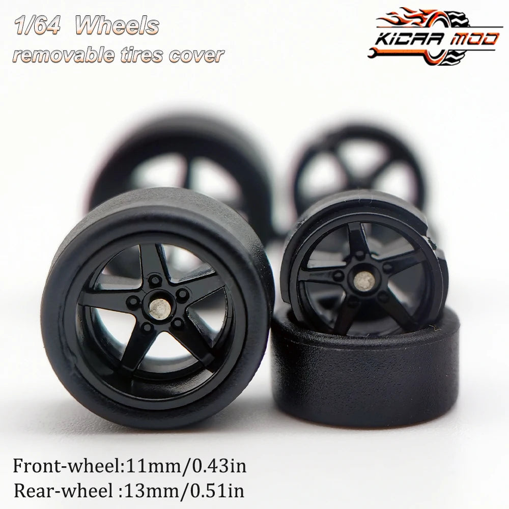 1/64 RLC Premium Wheels with Slick Tires for RLC Muscle Car Advan GT Model Car Refitting Parts D:11mm+13mm (1 Set)